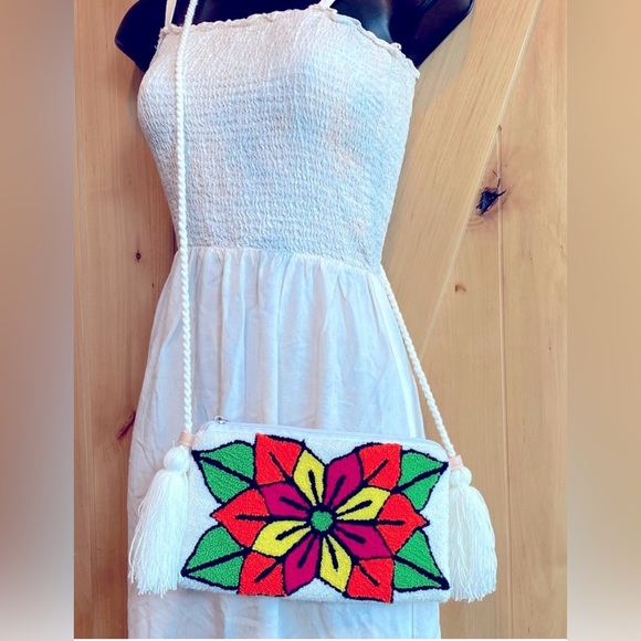 Handbags - Handcrafted Floral Beaded Crossbody Bag